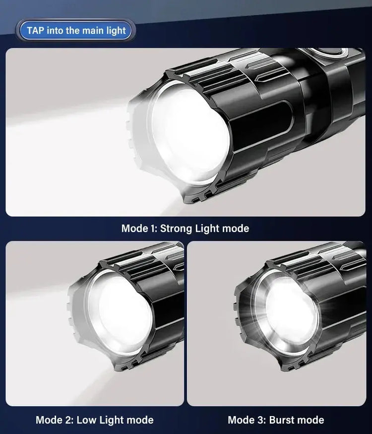 Torce a LED ad alta potenza Torcia tattica da 2000LM con luce display Ricarica USB Lanterna con zoom di emergenza per pesca da campeggio - My Hashtag Shop