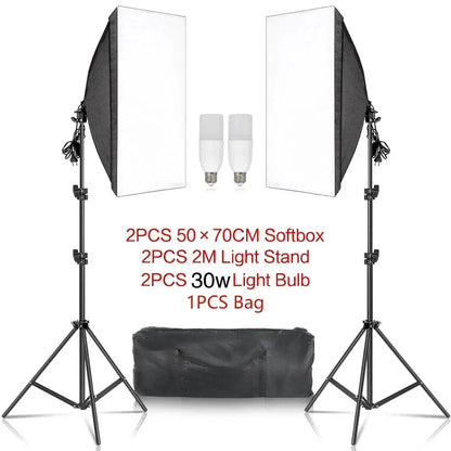 SH Kit di illuminazione Fotografia 50x70CM Softbox Sistema di illuminazione professionale con lampadine fotografiche E27 Attrezzatura per studio fotografico - My Hashtag Shop