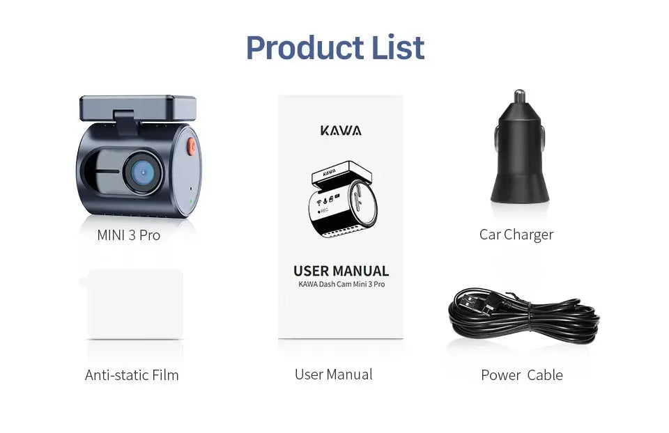 2K KAWA MINI 3 Pro Telecamere per Auto DVR Piccola Dash Cam 24 Parcheggio Auto Videoregistratore WiFi APP Controllo Vocale Dashcam per Auto - My Hashtag Shop