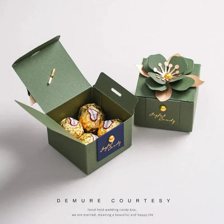 Wedding Candy Box Green Creative Flower Square Exquisite Personalized. - HASHTAG