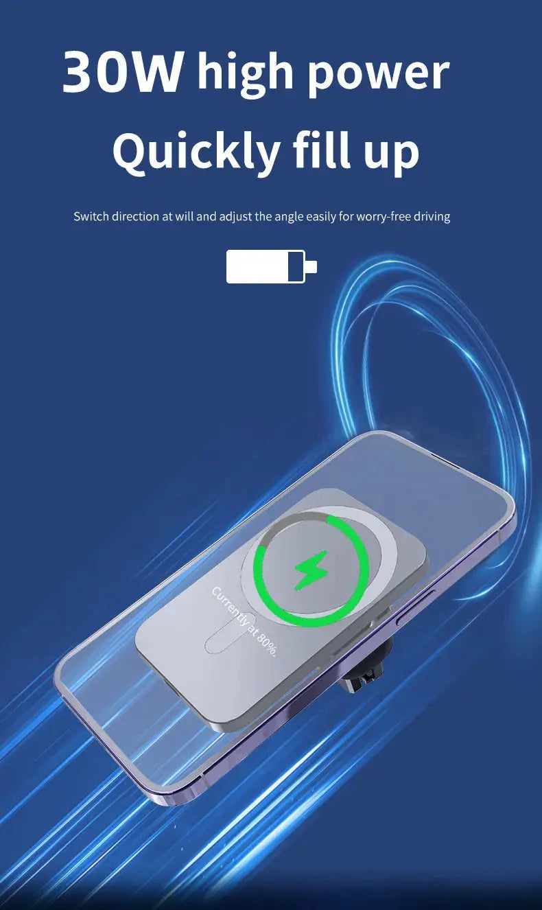 Caricatore wireless per auto magnetico da 30 W per iPhone 15 14 13 12 Pro Max Mini Macsafe Supporto per telefono per auto Supporto per supporto Stazione di ricarica rapida - My Hashtag Shop