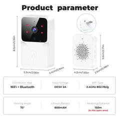 Videocitofono WiFi Campanello Telefono senza fili Sistema citofonico bidirezionale Campanello per visione notturna IR Monitor per telecamera per campanello per porta di sicurezza domestica intelligente HASHTAG