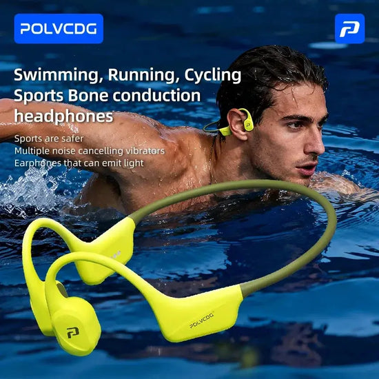 POLVCDG x34 Auricolari a Conduzione Ossea per Nuoto, con Testina in Silicone, Memoria da 32GB, Impermeabili IPX8, 26g, per Sport e Arrampicata