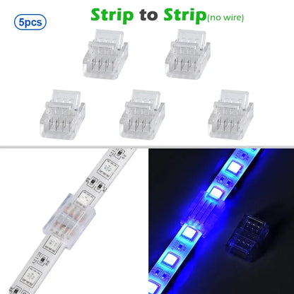 Connettore per luci a nastro RGB a 4 pin per IP20 IP65 5050 3528 Connettori per strisce luminose a filo da 10 mm Morsetto di fissaggio Collegamento rapido