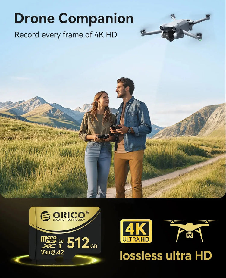 Scheda di memoria ORICO V3 MicroSDXC UHS-I da 256 GB, lettura 180 MB/s 160 MB/s, codifica 4K UHD, U3, Classe 10, V30, A2, Micro SD per drone - My Hashtag Shop