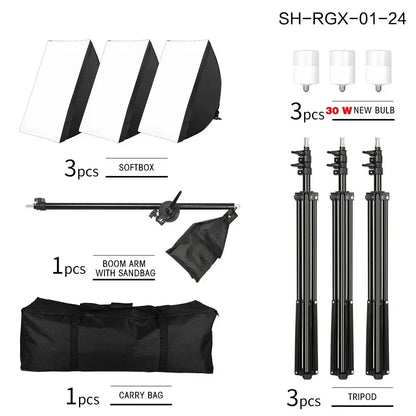 SH Kit di illuminazione Fotografia 50x70CM Softbox Sistema di illuminazione professionale con lampadine fotografiche E27 Attrezzatura per studio fotografico - My Hashtag Shop