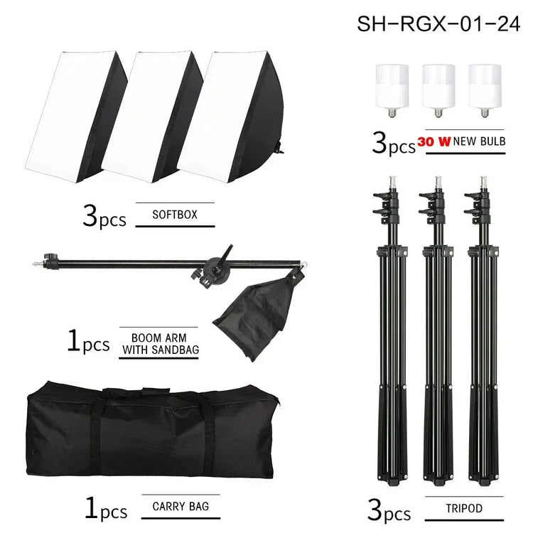 SH Kit di illuminazione Fotografia 50x70CM Softbox Sistema di illuminazione professionale con lampadine fotografiche E27 Attrezzatura per studio fotografico - My Hashtag Shop