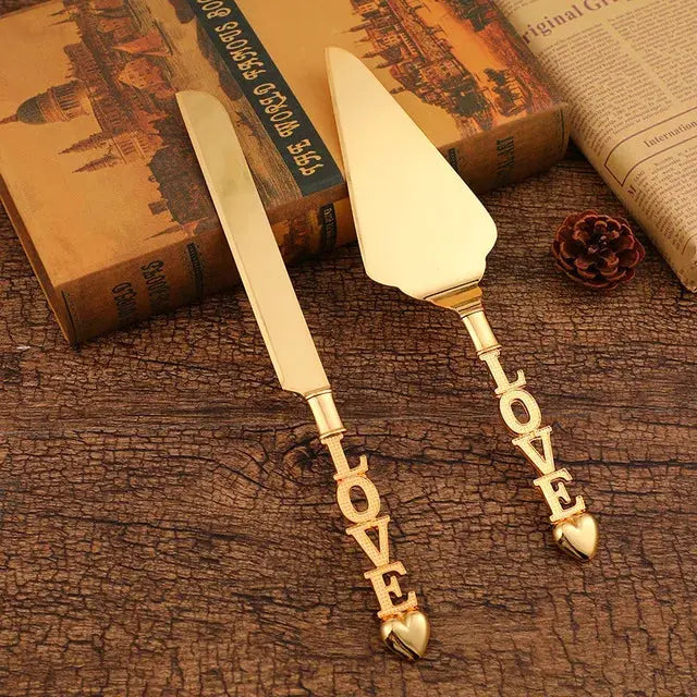 Cake Knife And Server Set,2 PCS Gold Cake Cutting Utensils Made By KONCO. - HASHTAG
