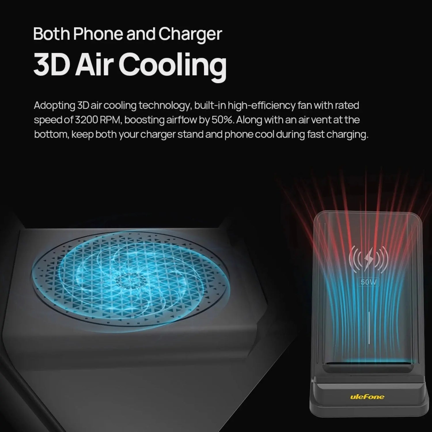 caricabatterie Wireless raffreddato ad aria da 50W - My Hashtag Shop