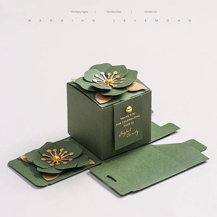 Wedding Candy Box Green Creative Flower Square Exquisite Personalized. - HASHTAG