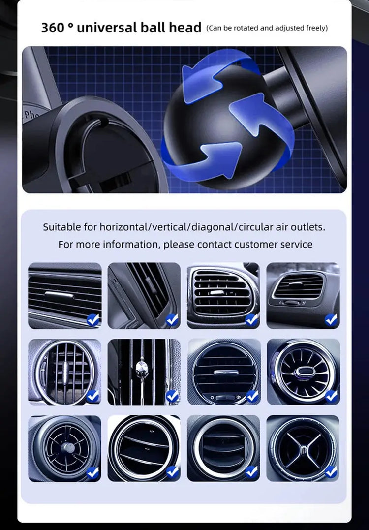 Caricatore per telefono per auto Supporto per telefono Caricatore wireless e cablato da 15 W Rilevamento automatico Rilascio e rotazione con un solo tocco Certificato Qi FCC ROHS - My Hashtag Shop
