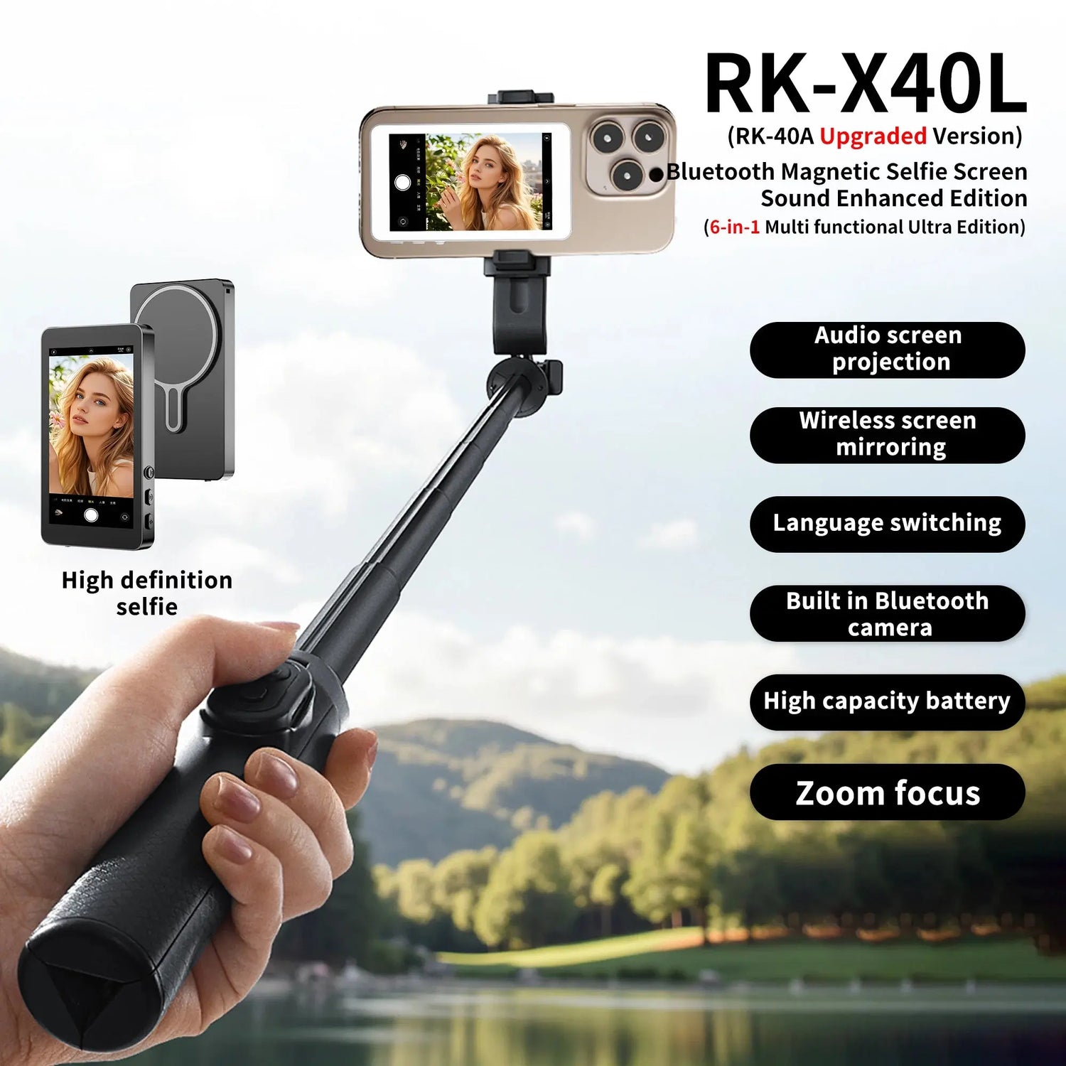 Schermo per selfie magnetico wireless per telefono per smartphone Vlog Registrazione video in streaming live Telecamera posteriore per telefono Monitor selfie - My Hashtag Shop