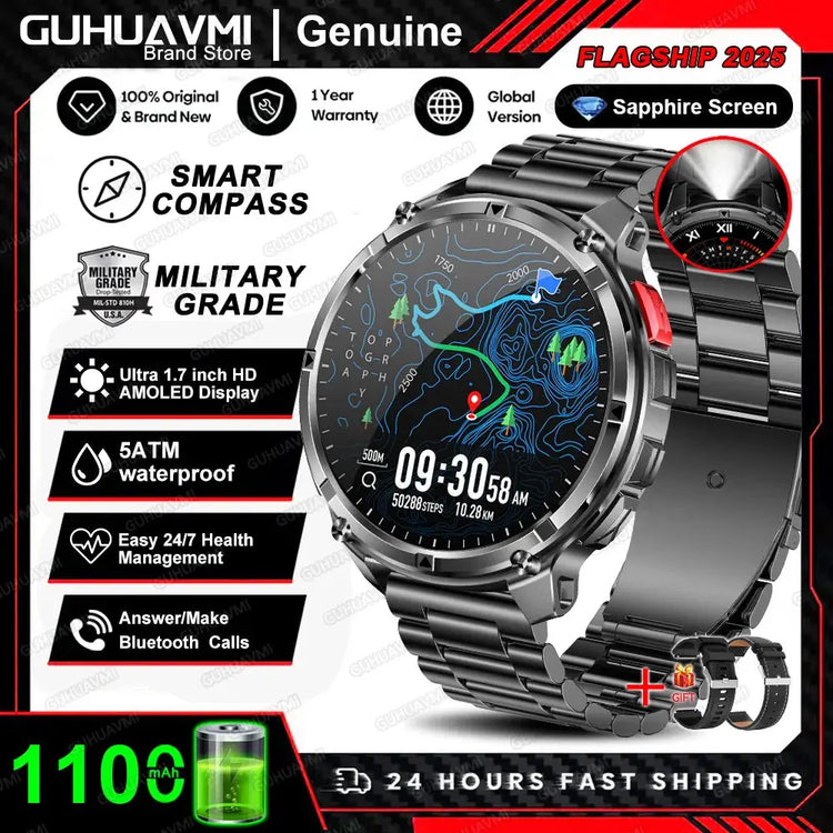 Nuovo T-REX3 Ultra 1100mAh Batteria SmartWatch 10ATM GPS impermeabile Bussola Torcia 1.7 "AMOLED HD Chiamata Sport Smart Watch da uomo - My Hashtag Shop
