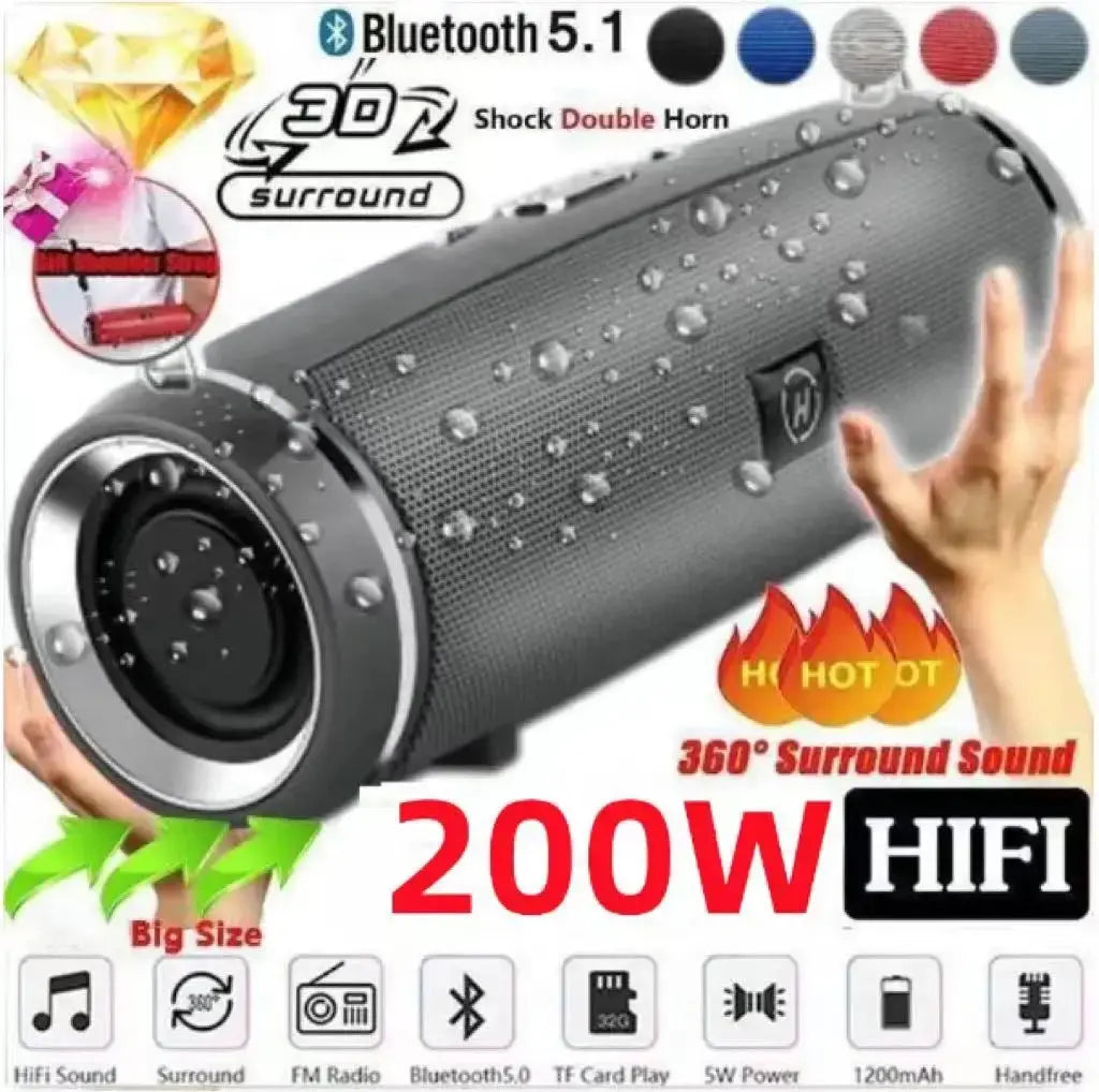 Altoparlante Bluetooth portatile con potenza di picco da 200 W IPX7 Impermeabile esterno HIFI Pilastro Subwoofer Stereo Soundbox Radio FM TF Boom Box - My Hashtag Shop