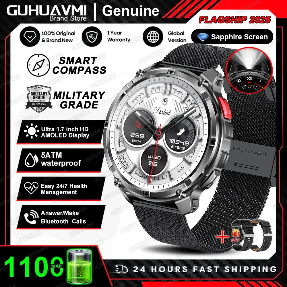 Nuovo T-REX3 Ultra 1100mAh Batteria SmartWatch 10ATM GPS impermeabile Bussola Torcia 1.7 "AMOLED HD Chiamata Sport Smart Watch da uomo - My Hashtag Shop
