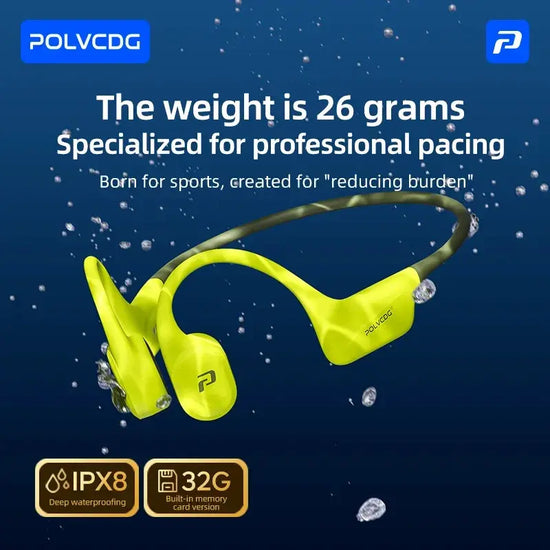 POLVCDG x34 Auricolari a Conduzione Ossea per Nuoto, con Testina in Silicone, Memoria da 32GB, Impermeabili IPX8, 26g, per Sport e Arrampicata