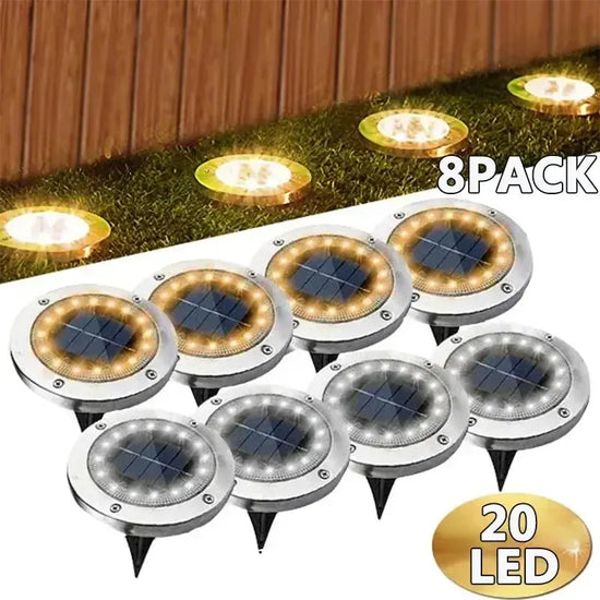 1/4/8 pezzi luci solari per esterni 8/20 LED disco lampada sotterranea faretto luce solare interrata per la decorazione del cortile del prato del giardino domestico