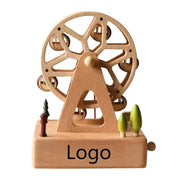 Christmas Gifts Wholesale Logo Engraved Mechanical Wind-Up Carousel Rotating Ballerina Wooden Music Box for Gift HASHTAG