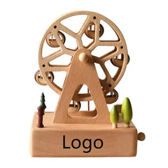 Christmas Gifts Wholesale Logo Engraved Mechanical Wind-Up Carousel Rotating Ballerina Wooden Music Box for Gift HASHTAG