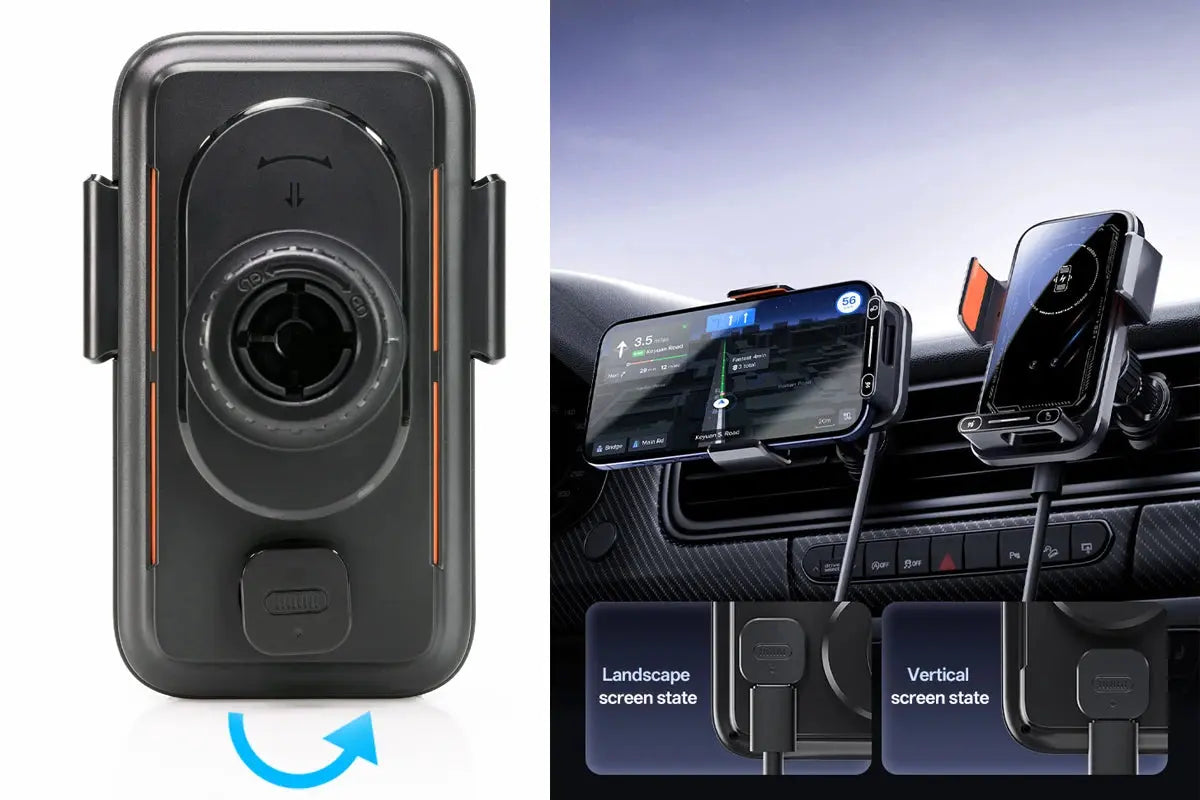 Caricatore per telefono per auto Supporto per telefono Caricatore wireless e cablato da 15 W Rilevamento automatico Rilascio e rotazione con un solo tocco Certificato Qi FCC ROHS - My Hashtag Shop