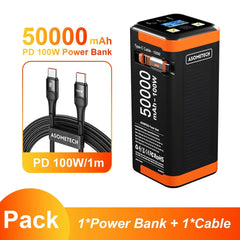 Power Bank 50000mAh 100W PD PPS Ricarica super veloce Batteria di ricambio portatile Tipo-C Cavo retrattile Powerbank per telefono portatile HASHTAG