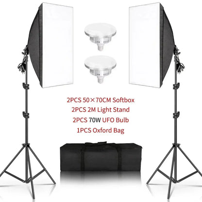SH Kit di illuminazione Fotografia 50x70CM Softbox Sistema di illuminazione professionale con lampadine fotografiche E27 Attrezzatura per studio fotografico - My Hashtag Shop