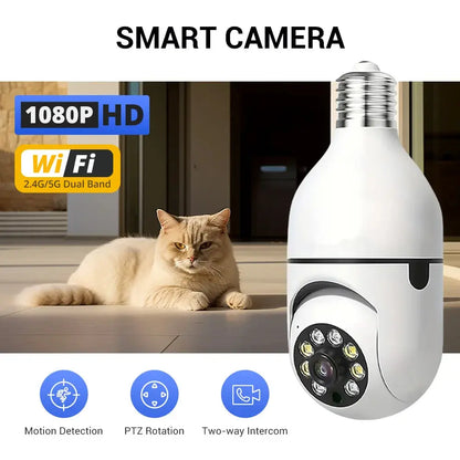 Ease Life APP-Lampadina Telecamere di sicurezza Telecamera WiFi wireless esterna 5GHz, 360 gradi, E27 Presa luce Vite in Securi