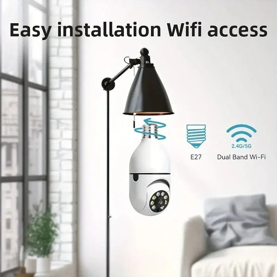 Ease Life APP-Lampadina Telecamere di sicurezza Telecamera WiFi wireless esterna 5GHz, 360 gradi, E27 Presa luce Vite in Securi