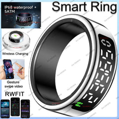 Anello intelligente 2025 con schermo di visualizzazione e touch, ricarica wireless, direttore di salute, impermeabile 5 ATM per uomo donna Anelli R12 R11 HASHTAG