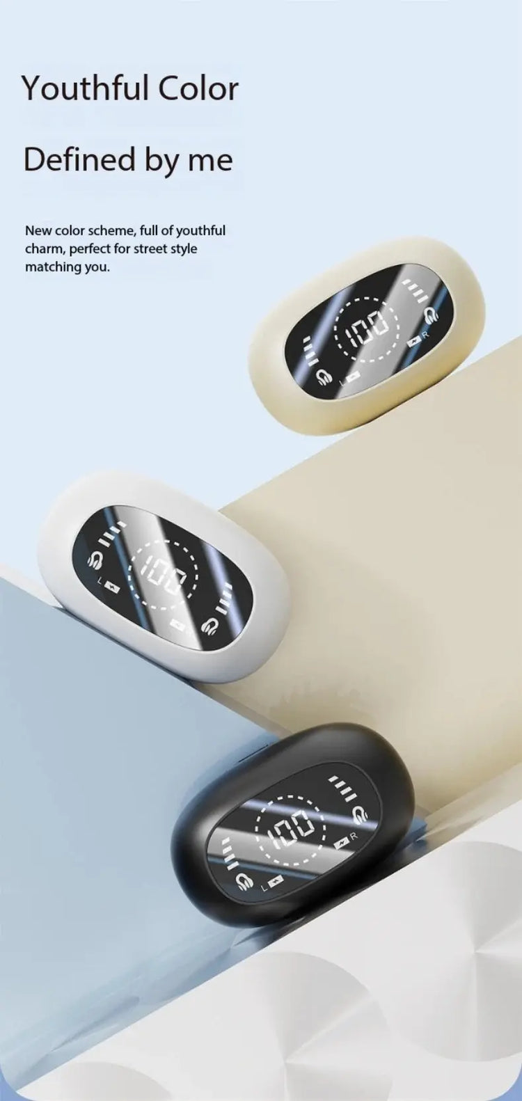 Nuova superficie a specchio Display digitale Clip per orecchio in silicone morbido Cuffie Bluetooth wireless con riduzione del rumore, alta definizione, senza perdita per lo sport - My Hashtag Shop