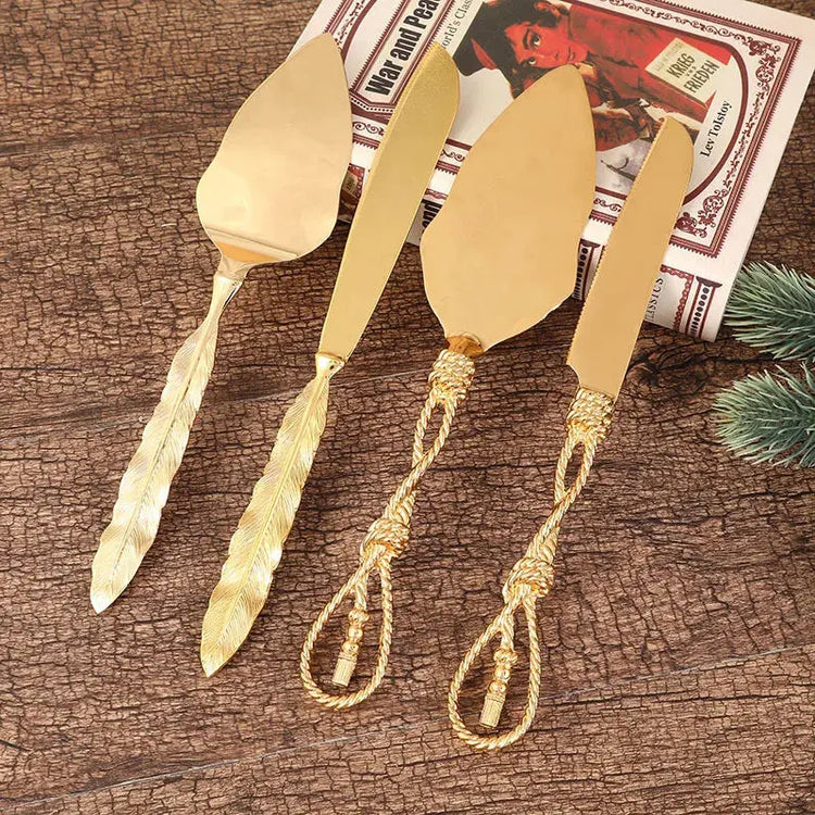 Cake Knife And Server Set,2 PCS Gold Cake Cutting Utensils Made By KONCO. - HASHTAG