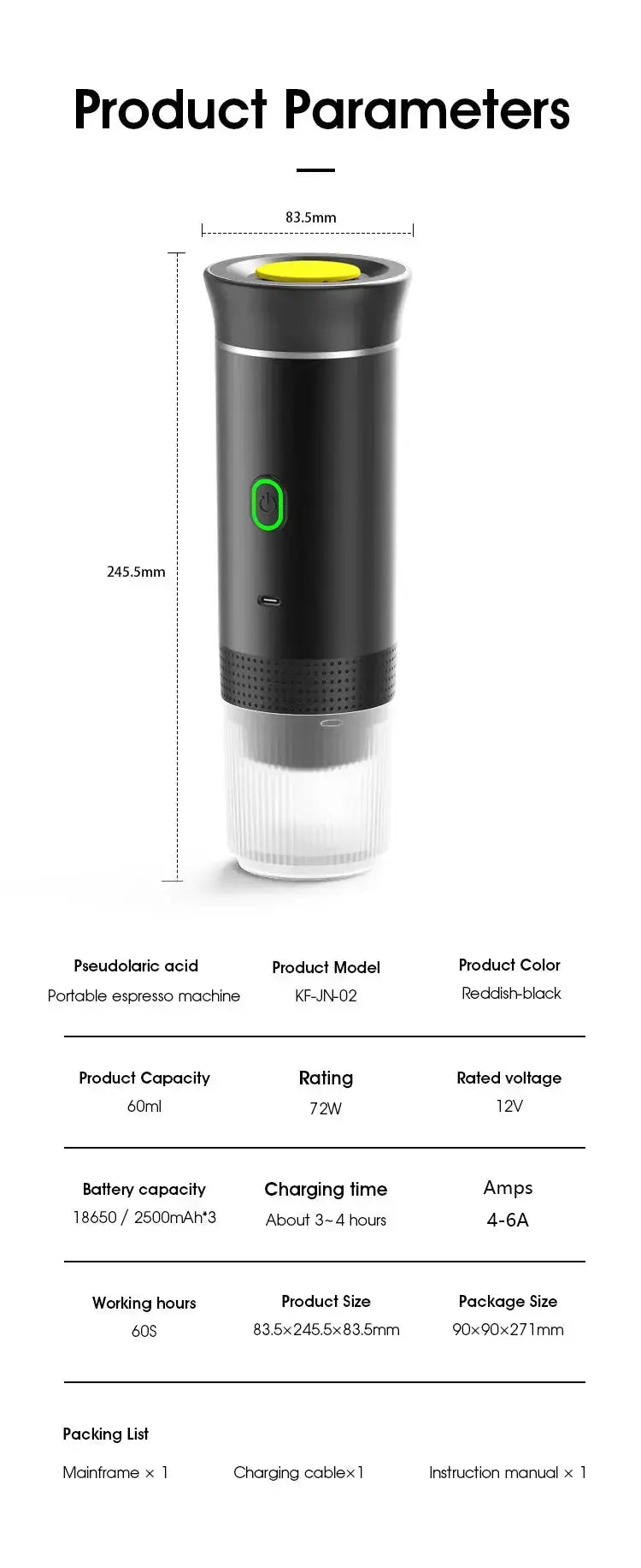 Macchina per caffè espresso portatile elettrica wireless per auto e casa Caffettiera da campeggio Caffettiera da viaggio in polvere con capsule 3 in 1 My Hashtag Shop