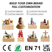 Christmas Gifts Wholesale Logo Engraved Mechanical Wind-Up Carousel Rotating Ballerina Wooden Music Box for Gift HASHTAG