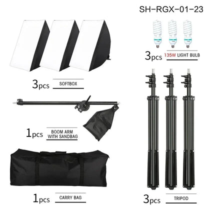 SH Kit di illuminazione Fotografia 50x70CM Softbox Sistema di illuminazione professionale con lampadine fotografiche E27 Attrezzatura per studio fotografico - My Hashtag Shop