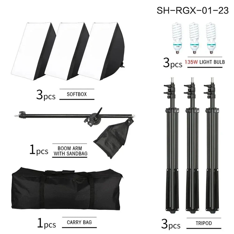 SH Kit di illuminazione Fotografia 50x70CM Softbox Sistema di illuminazione professionale con lampadine fotografiche E27 Attrezzatura per studio fotografico - My Hashtag Shop