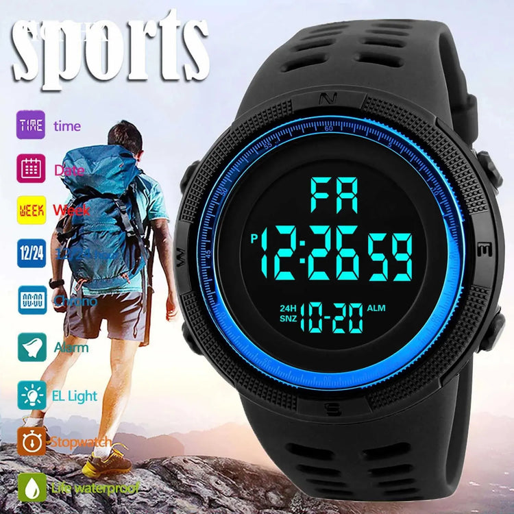 Orologio elettronico da uomo Orologi sportivi militari Orologio da polso digitale multifunzione luminoso a LED per uomo, bambino, ragazzo, studente, adolescente - My Hashtag Shop