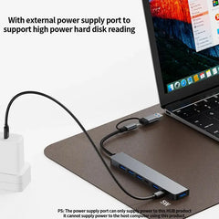 Hub USB C Hub USB 3.0, prolunga USB 7 in 1 in alluminio, splitter USB con USB 3.0, 4 porte USB 2.0 e 2 USB C Distributore USB HASHTAG