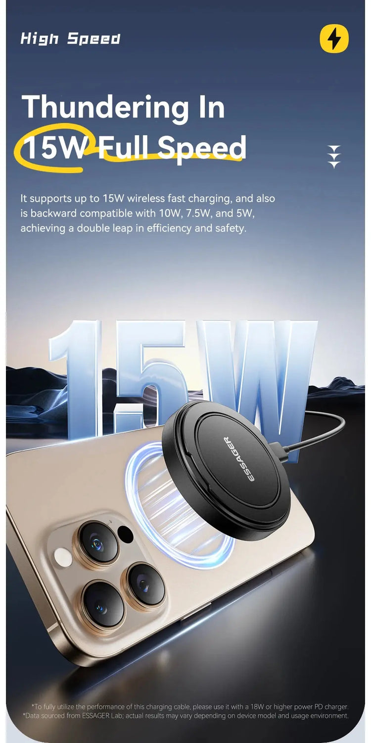 Caricabatterie wireless magnetico Essager con supporto 15W ricarica rapida per iPhone16 15 14 13Pro Max Airpods Mini caricabatterie per telefono wireless - My Hashtag Shop