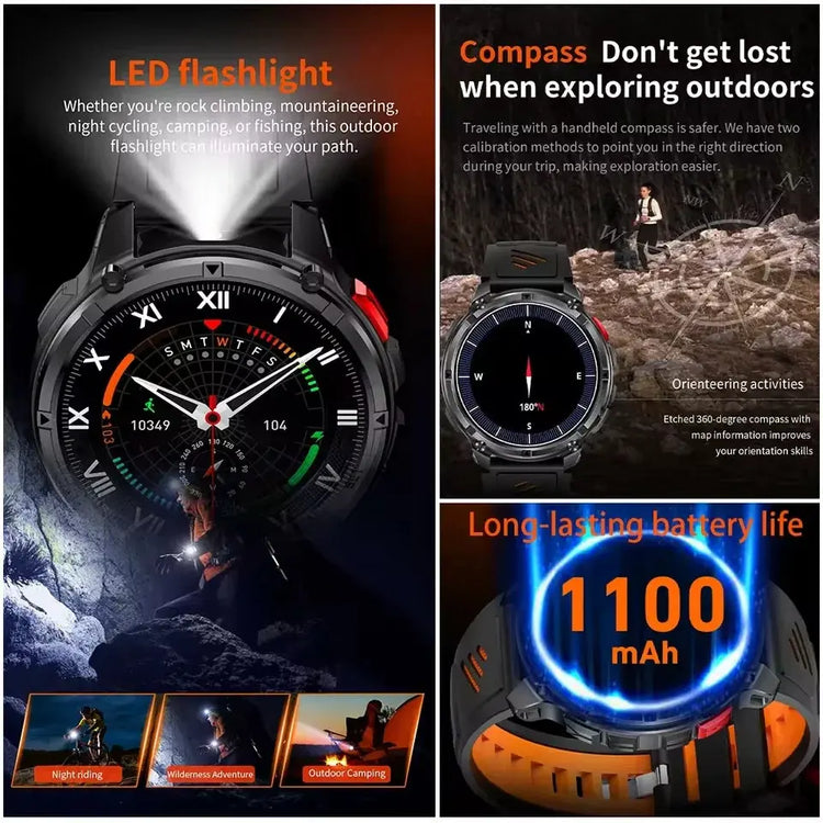 Nuovo T-REX3 Ultra 1100mAh Batteria SmartWatch 10ATM GPS impermeabile Bussola Torcia 1.7 "AMOLED HD Chiamata Sport Smart Watch da uomo - My Hashtag Shop