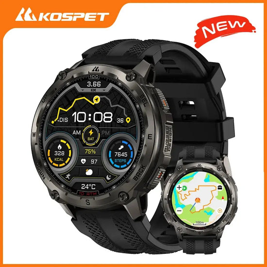 KOSPET Tank T4 Smartwatch robusto da uomo con archiviazione da 32 GB GPS Mappe offline 10 ATM Frequenza cardiaca impermeabile Immersioni Sci Escursionismo