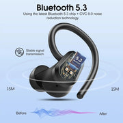 Auricolari wireless, auricolari Bluetooth 5.3 bassi stereo, microfono in-ear con cancellazione del rumore, auricolari sportivi impermeabili IP7, riproduzione 40 ore HASHTAG