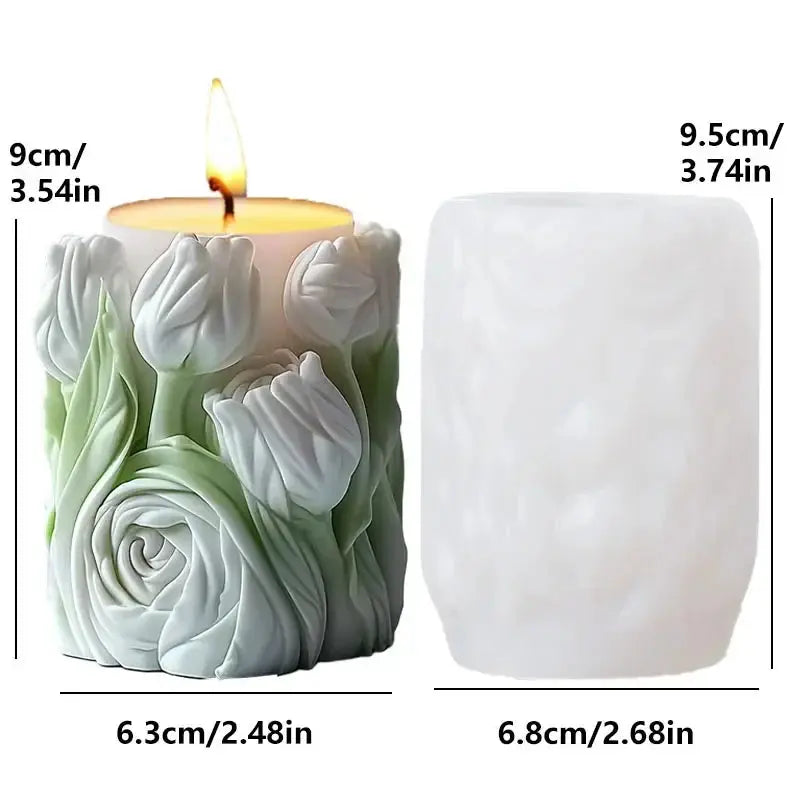 Silicone Mold Flower Lavender Gypsum Cylindrical Candle Making Liebe - Making Life Easier
