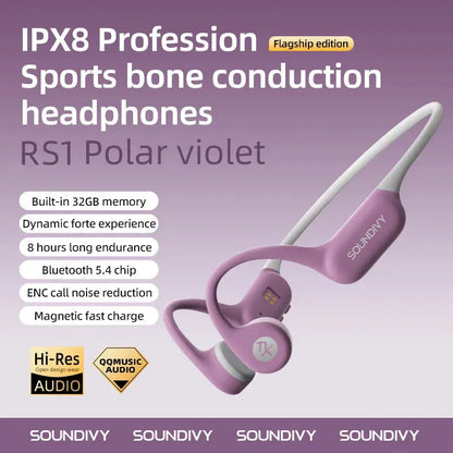 SOUNDIVY RS1 Auricolari a conduzione ossea Bluetooth Wireless Memoria da 32 GB IPX8 Auricolari sportivi per nuoto e corsa impermeabili - My Hashtag Shop