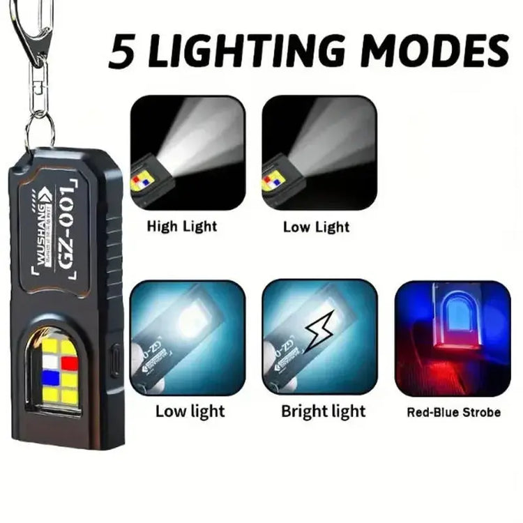 Potente mini torcia portachiavi LED COB USB C ricaricabile lampada da lavoro sospesa portachiavi impermeabile lampada da tasca da campeggio - My Hashtag Shop