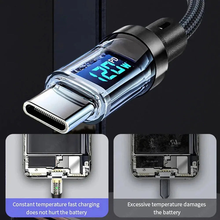 Cavo da 120 W da tipo C a tipo C Cavo di ricarica super veloce per telefono con display a LED Cavo dati da USB a tipo C per huawei oppo vivo - My Hashtag Shop