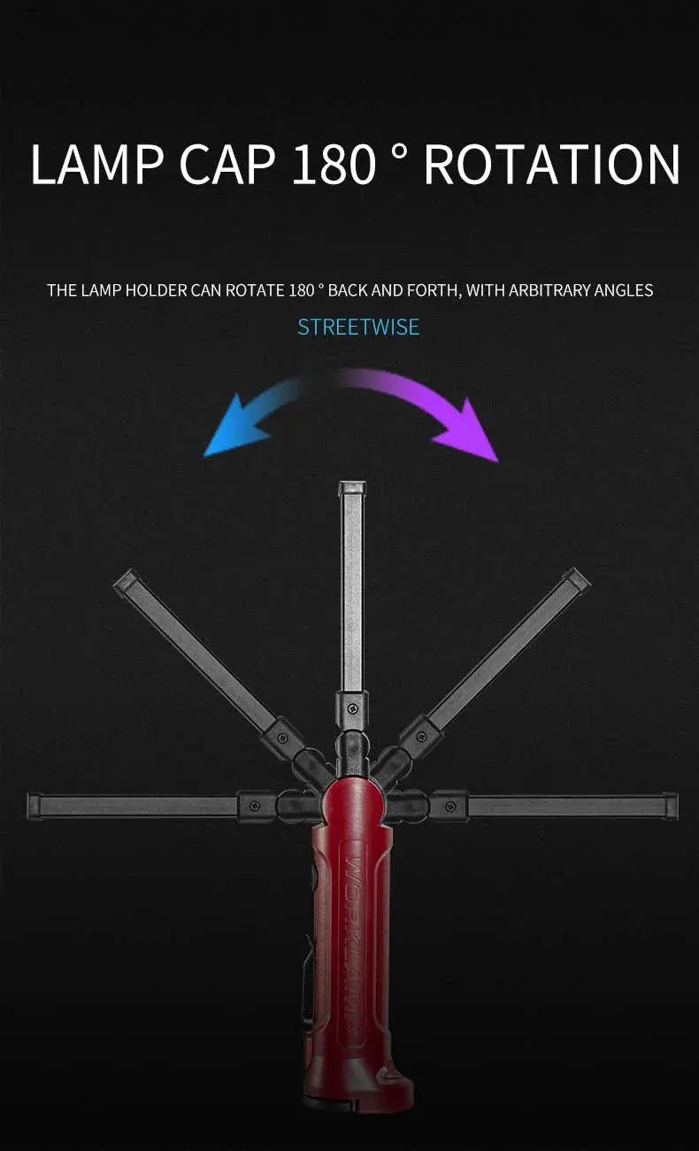 Lampada da lavoro a LED COB Torcia pieghevole ricaricabile Illuminazione da campeggio per riparazioni auto Lampade portatili con gancio magnetico - My Hashtag Shop