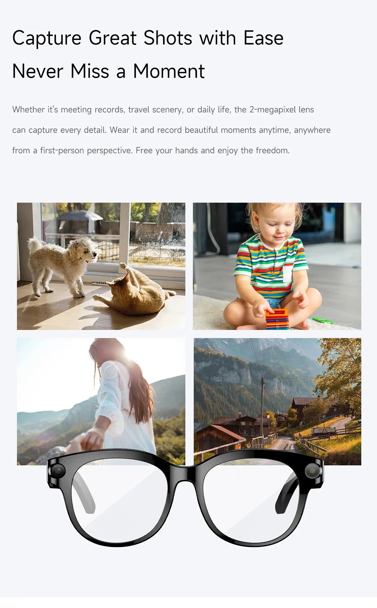 Occhiali Smart AI 2026 per Uomo e Donna, Fotocamera HD 200W, Video 1080P, Assistente Vocale AI, Traduzione, Riproduzione Musicale, Torcia LED HASHTAG