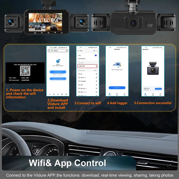 Dashcam 4 canali wifi car dvr cruscotto telecamere per auto way back box modalità parcheggio 24 ore anteriore e posteriore interno 360 dash cam - My Hashtag Shop