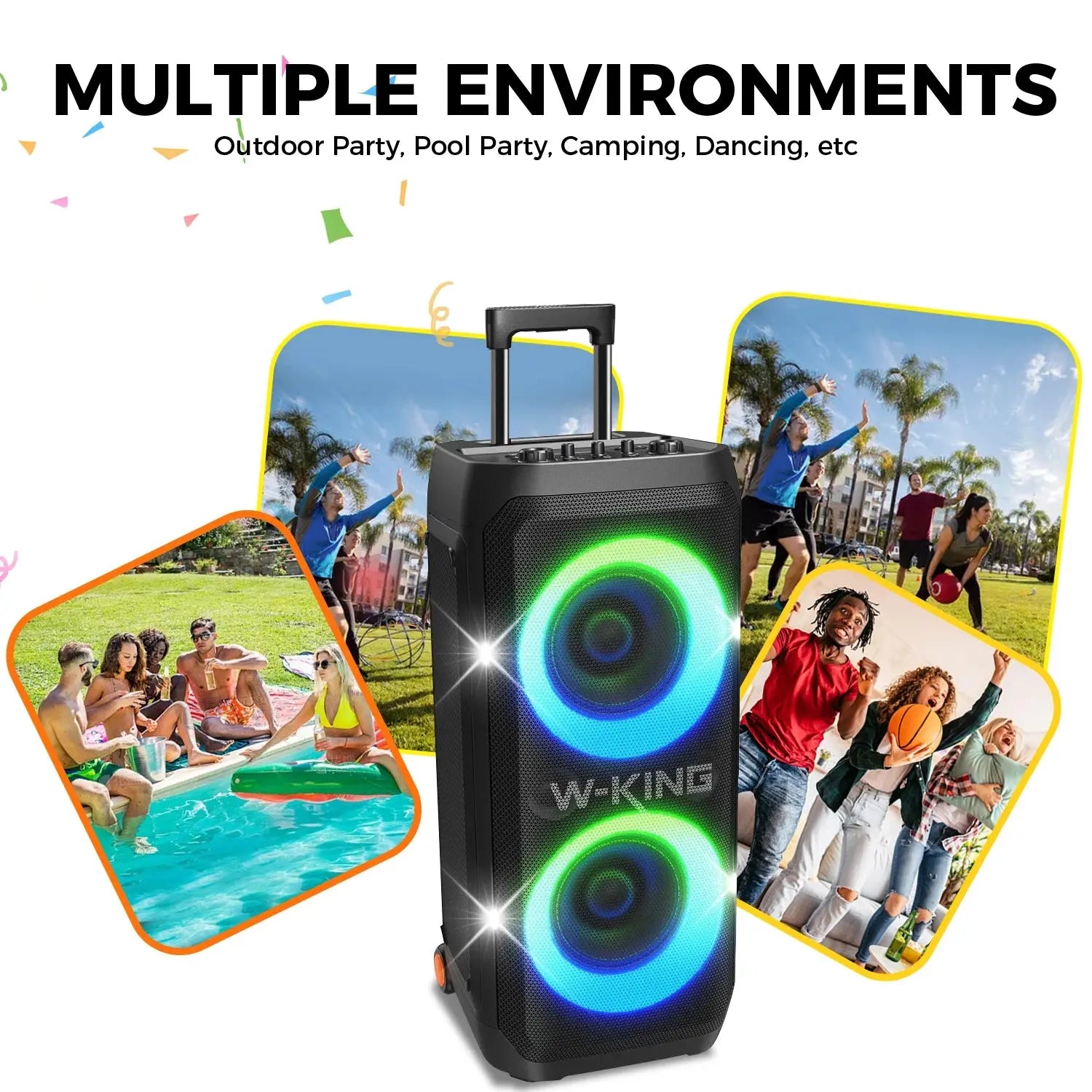 W-KING T12 Tragbare Bluetooth-sprecher-Box con suono MAX Pro da 370 W, Lichtshow, CSB, Bass Boost, Rollen e Teleskopgriff - My Hashtag Shop
