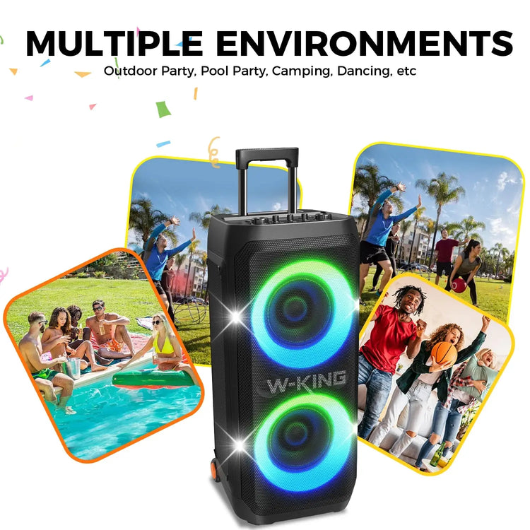 W-KING T12 Tragbare Bluetooth-sprecher-Box con suono MAX Pro da 370 W, Lichtshow, CSB, Bass Boost, Rollen e Teleskopgriff - My Hashtag Shop